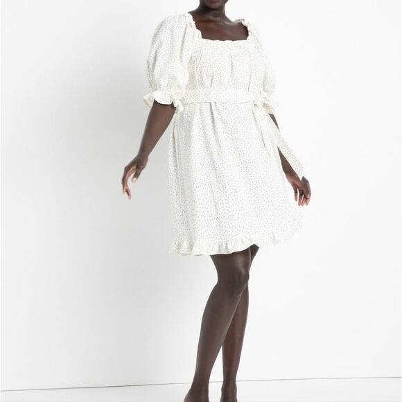 NWT ELOQUII Polka Dot Smocked Front Mini Day Dress - Picture 1 of 7